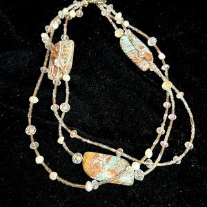 Turquoise brown stones with crystal beaded 3 strand and toggle